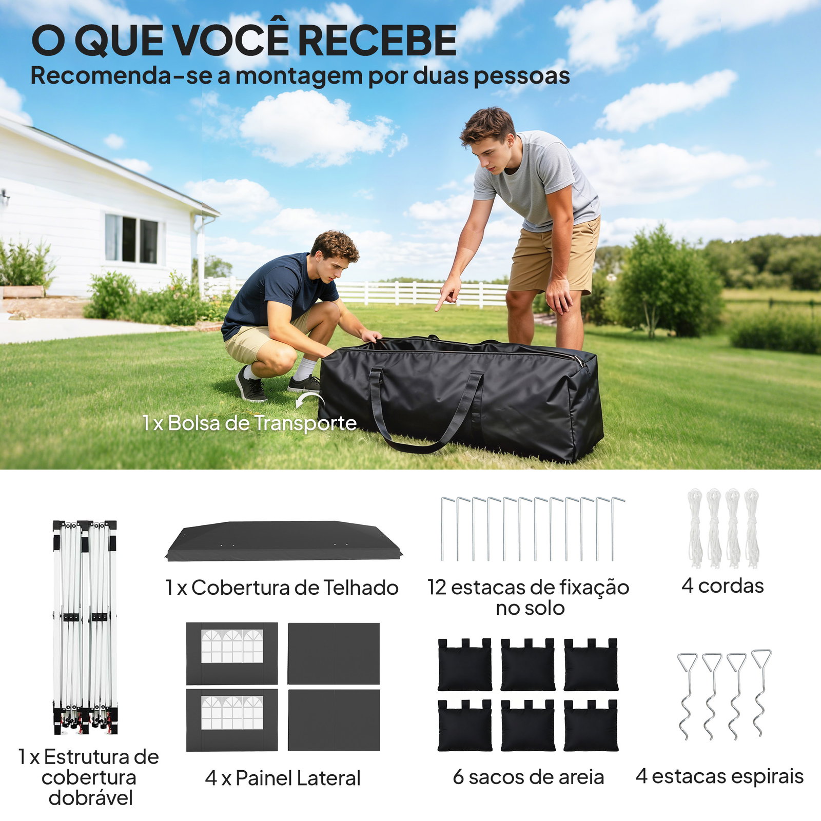Tenda dobrável 6x3 m pop-up com 4 laterais amovíveis tenda de jardim com faixas refletoras altura ajustável upf50+ cinzento