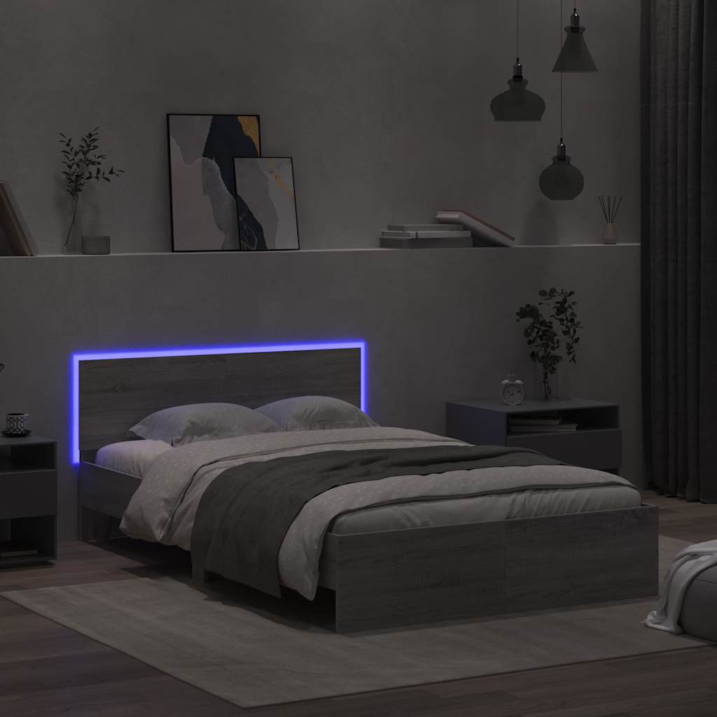 Estrutura cama c/ cabeceira/luzes LED 120x190cm cinzento sonoma