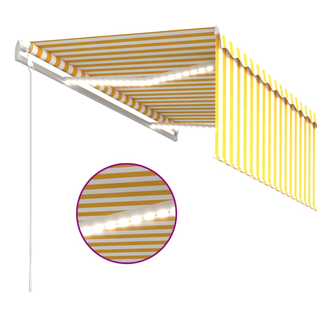 Toldo autom. c/ estore/LED/sensor vento 3,5x2,5m amarelo/branco