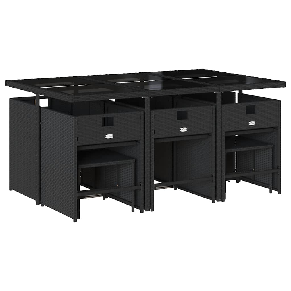 11 Pcs conjunto de jantar p/ jardim c/ almofadões vime PE preto