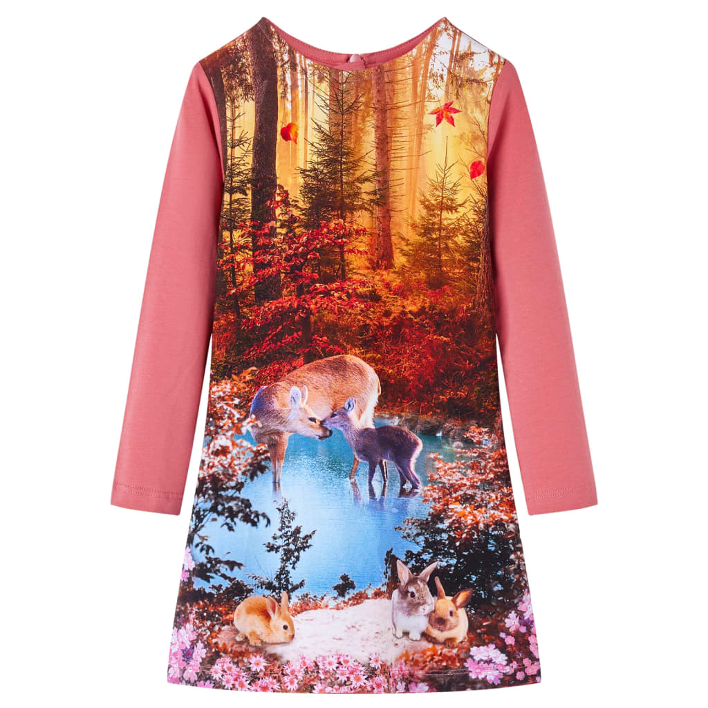 Vestido de manga comprida para criança rosa-velho 140