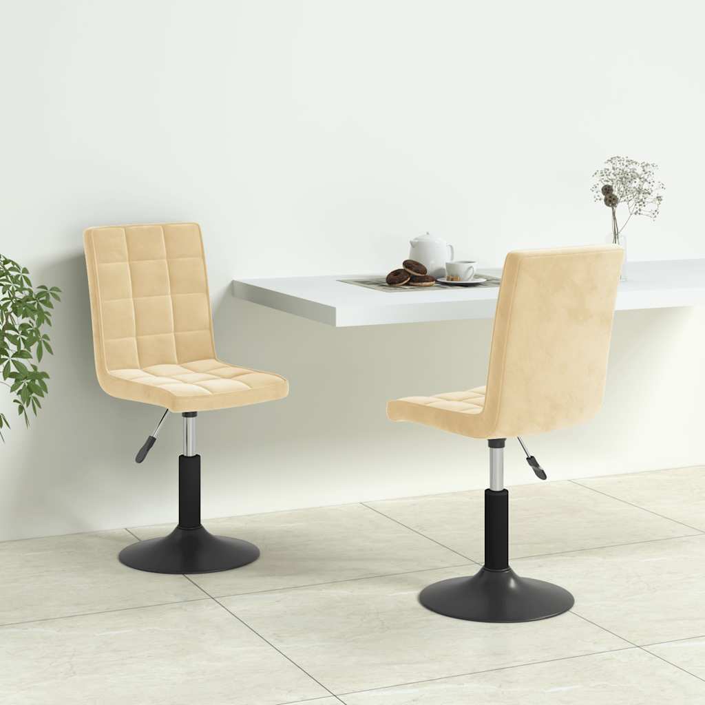 Cadeiras de jantar giratórias 2 pcs veludo cor creme