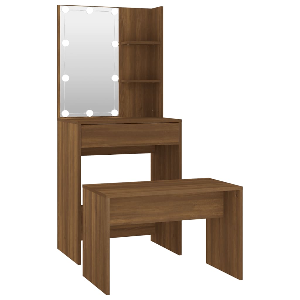 Conjunto toucador com leds madeira processada sonoma castanho