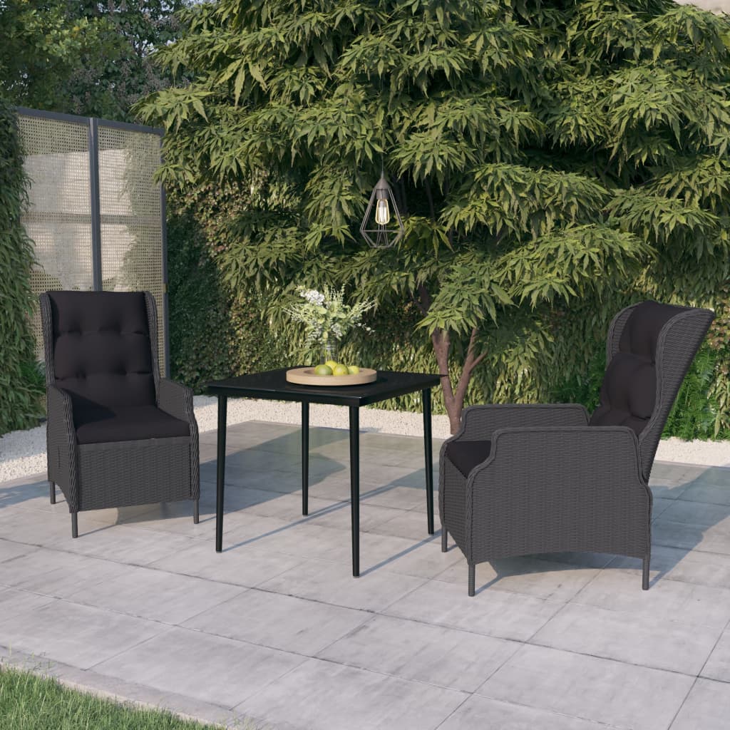 3 Pcs conjunto de jantar para jardim cinzento-escuro