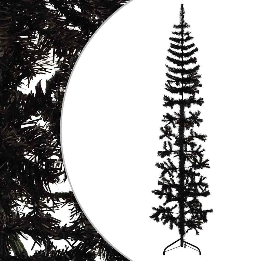 Meia árvore de natal fina com suporte 210 cm preto