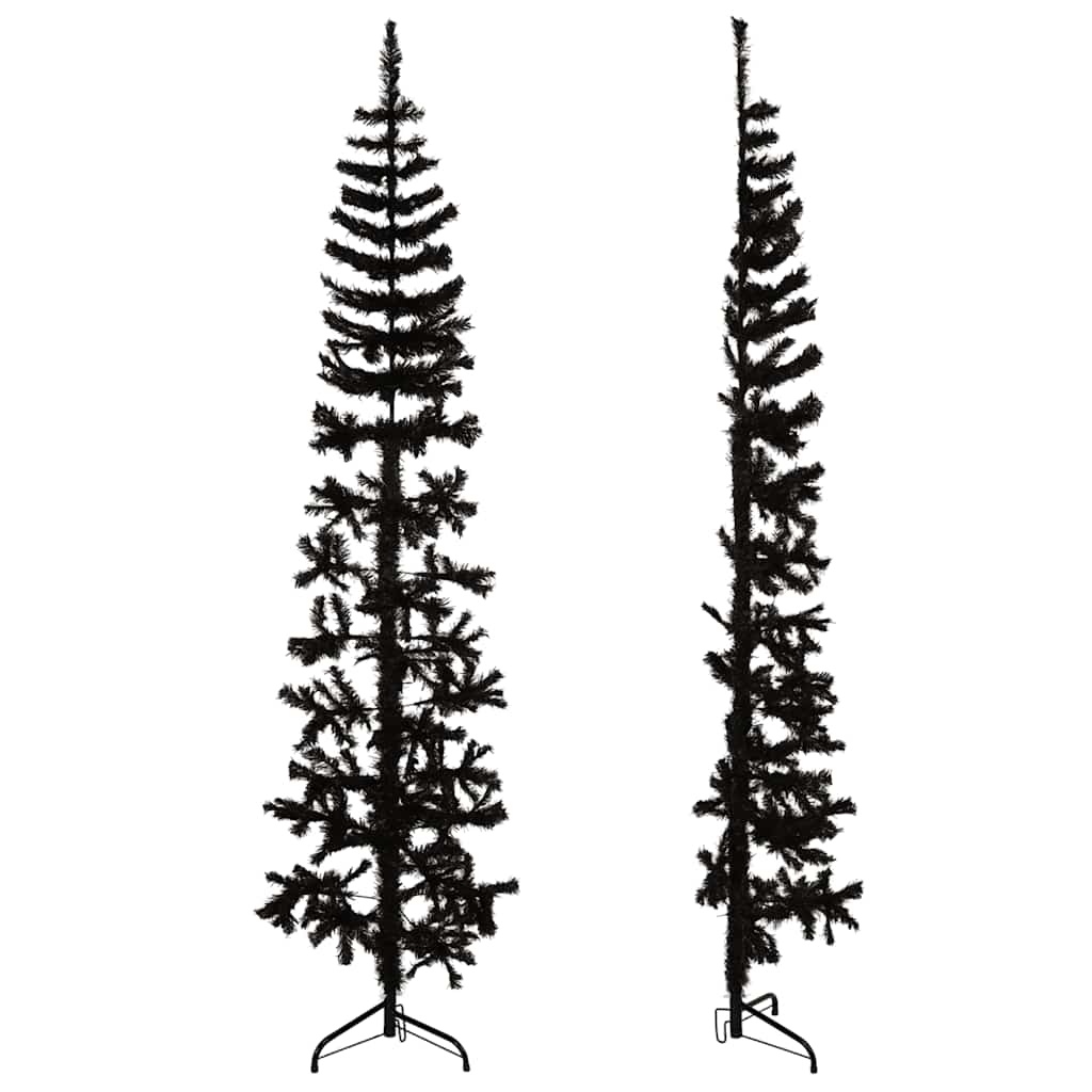 Meia árvore de natal fina com suporte 210 cm preto