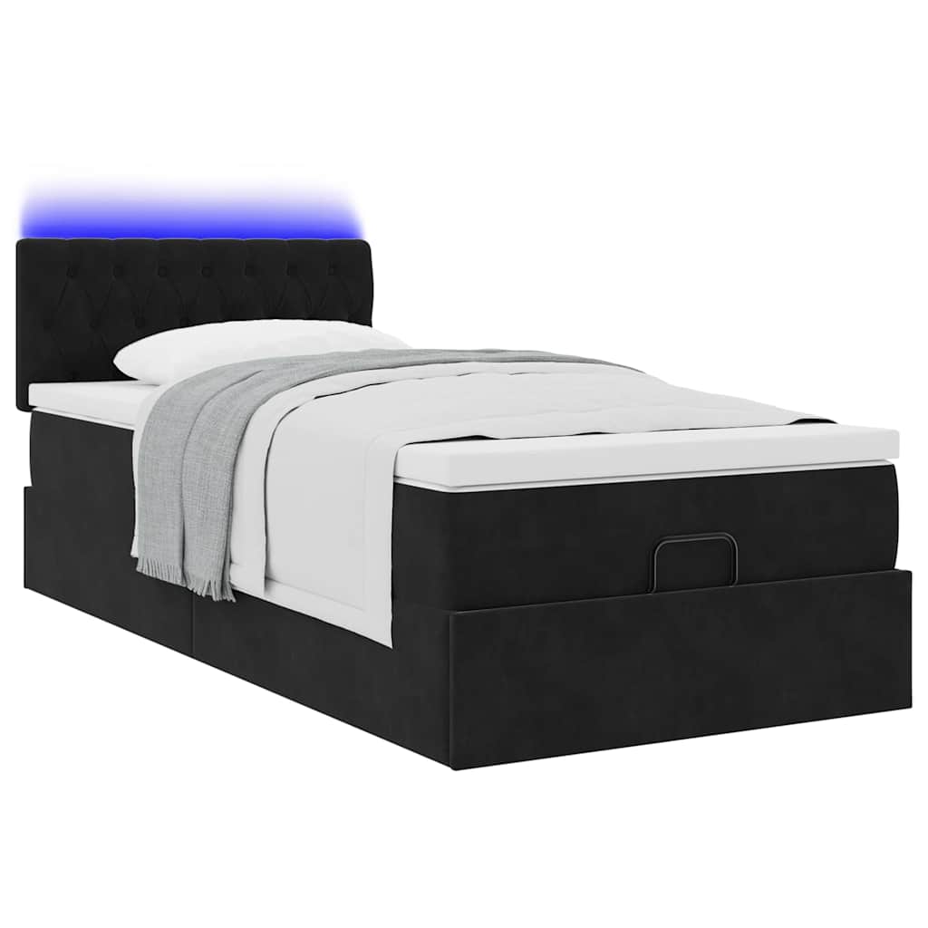 Estrutura de cama otomana com colchão preto veludo