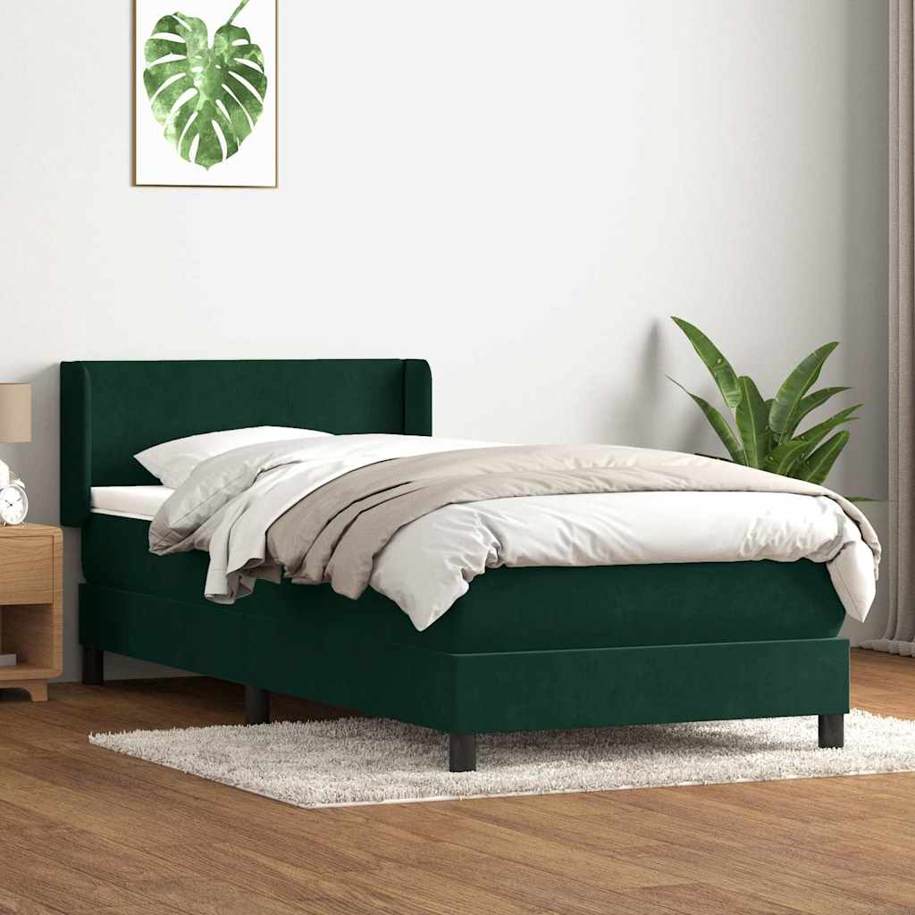 Cama com molas/colchão verde-escuro 80x220 cm veludo