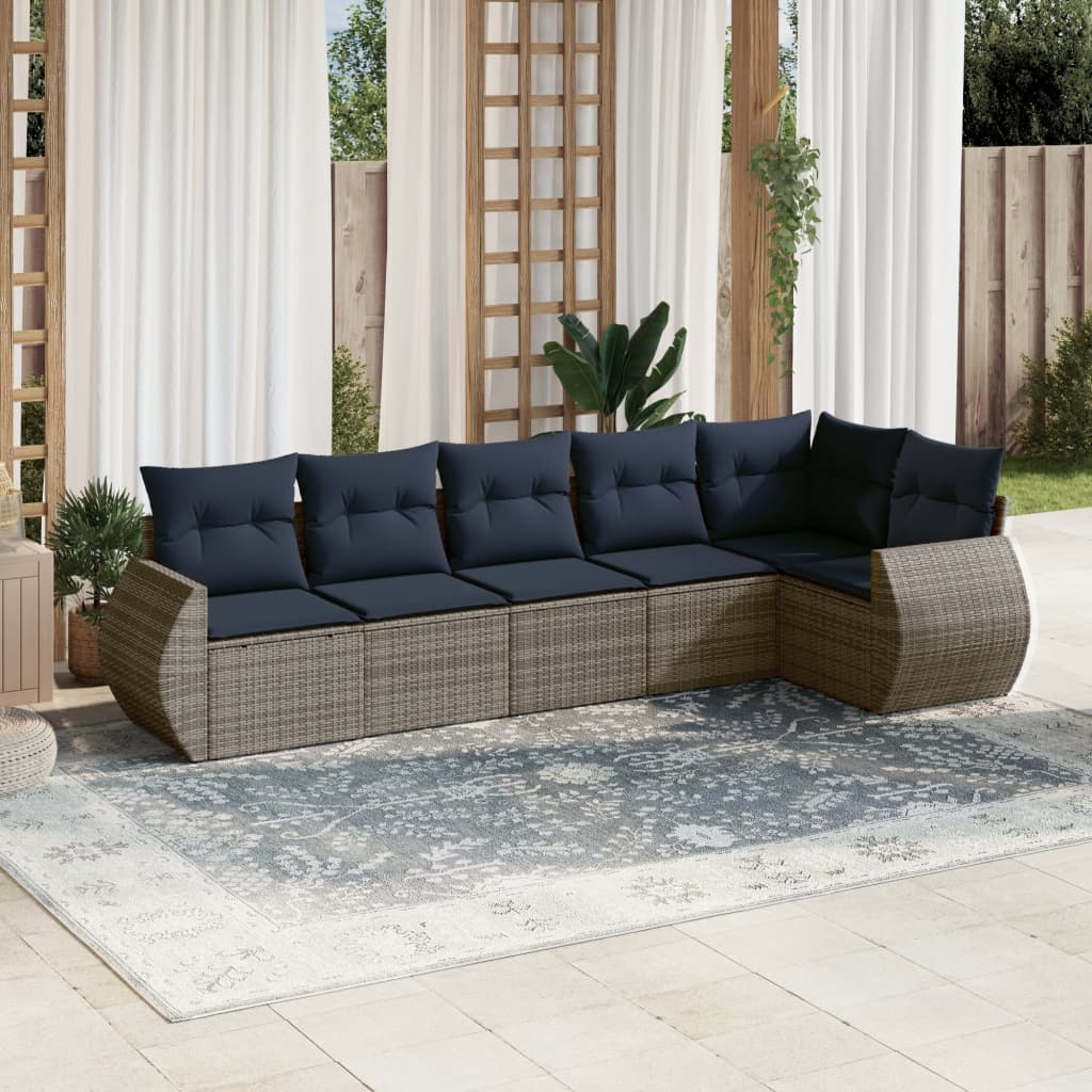 Conjunto de sofá de jardim com 6 peças e almofadas em rattan sintético cinza