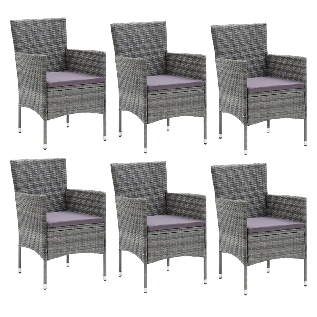 7 Pcs conjunto de jantar p/ jardim c/ almofadões vime PE cinza