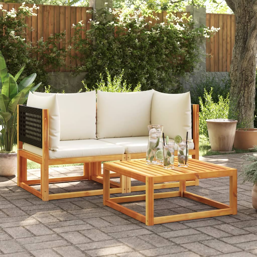 Sofás de canto de jardim com almofadas 2 peças madeira acácia e rattan