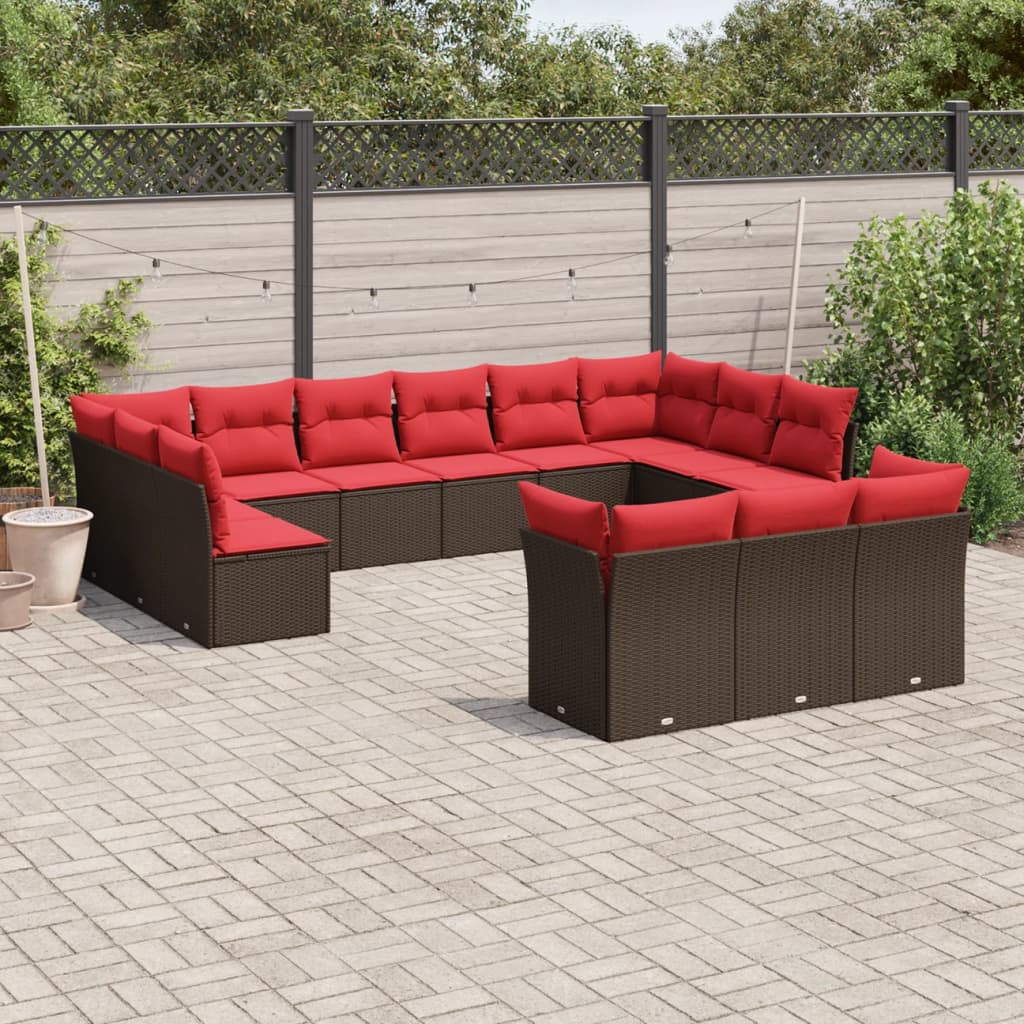 Conjunto de sofá de jardim com 13 peças e almofadas em rattan sintético marrom
