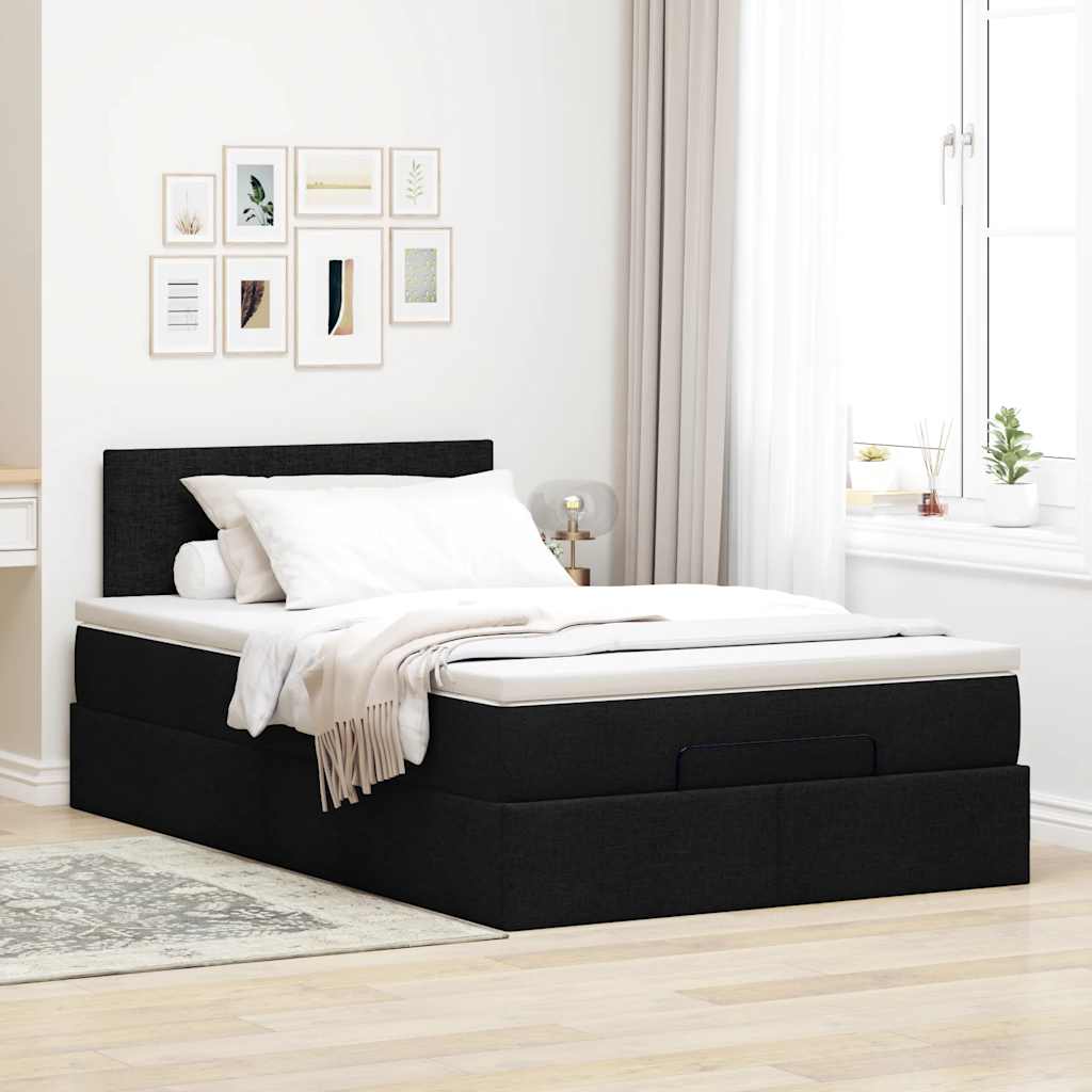 Cama otomana com colchão 120x190 cm tecido preto