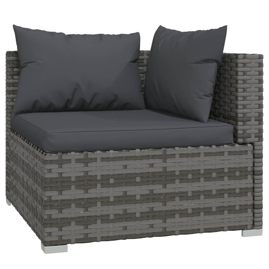 12 Pcs conjunto lounge de jardim c/ almofadões vime PE cinzento