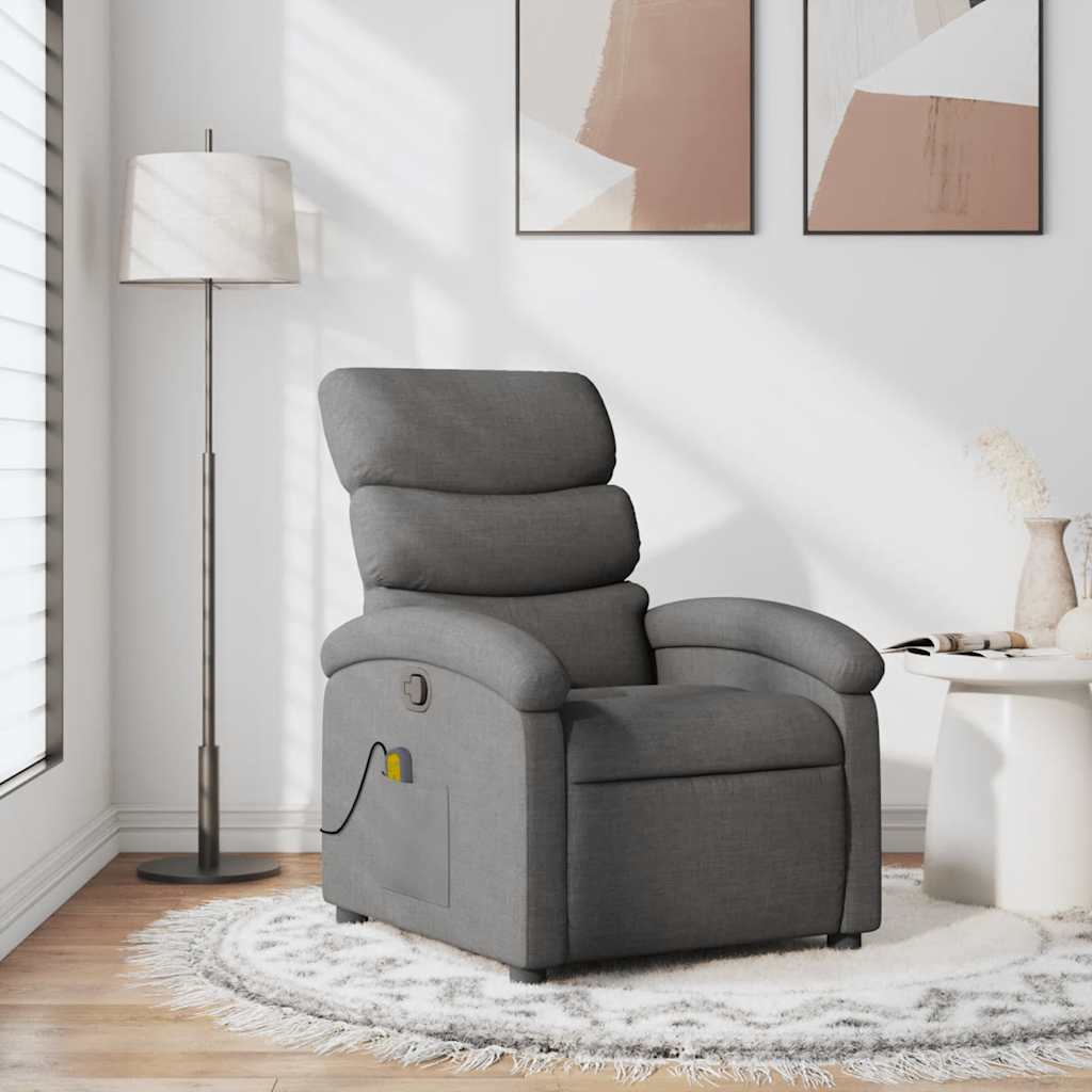 Poltrona de massagens reclinável tecido cinzento-escuro