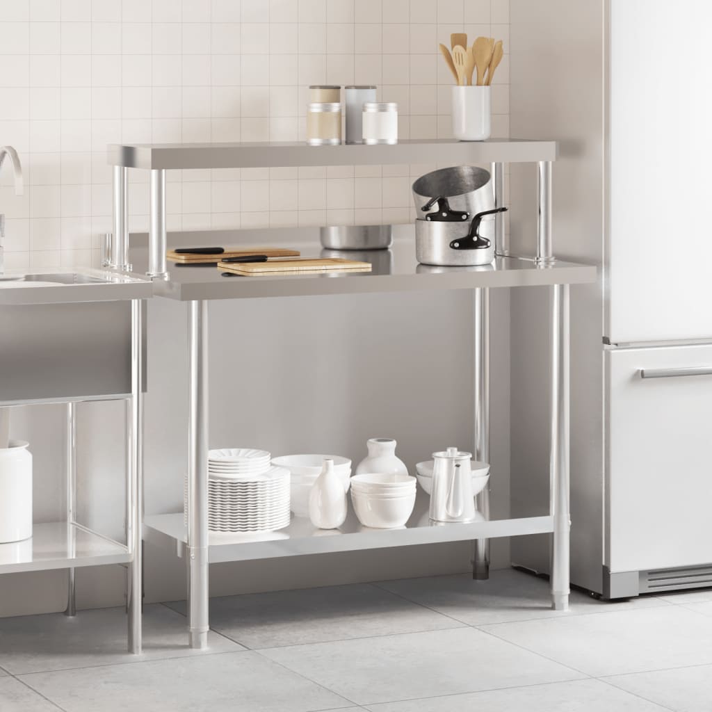 Mesa trabalho cozinha c/ prateleira 110x55x120cm aço inoxidável