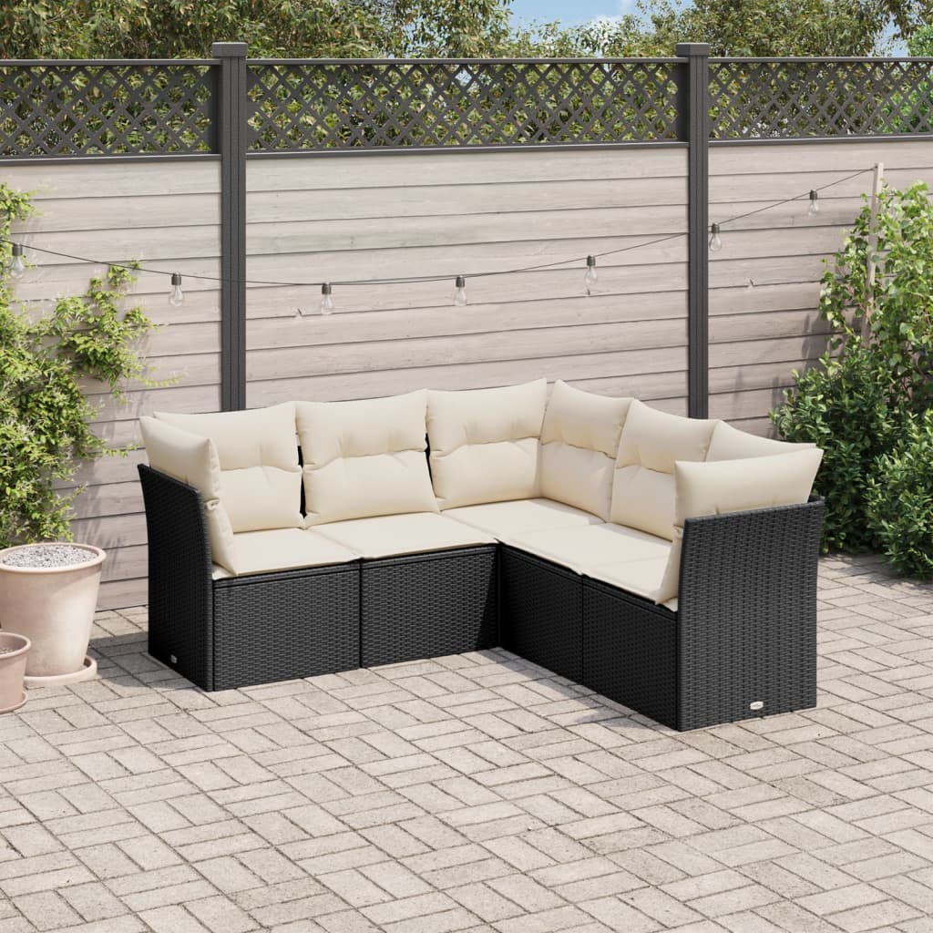 5 Pcs conjunto sofás de jardim com almofadões vime PE preto