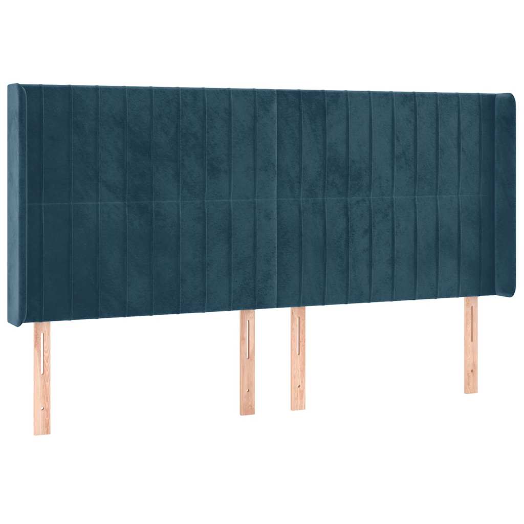 Cabeceira cama c/ luzes LED veludo 183x16x118/128cm azul-escuro