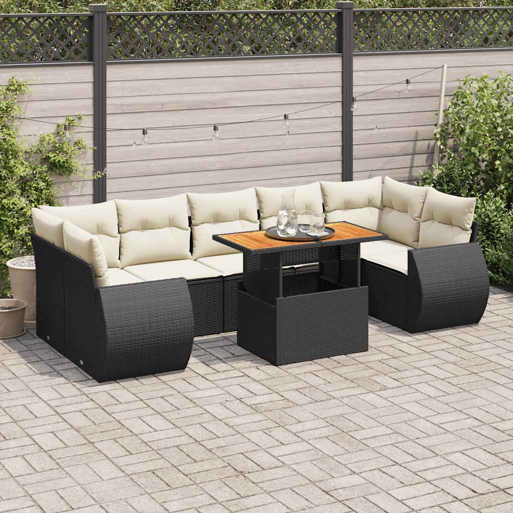 8 Pcs conjunto sofás de jardim com almofadões vime PE preto