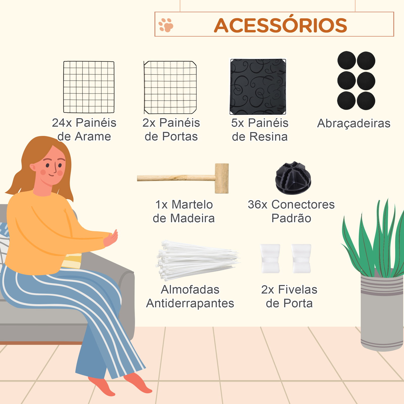 Recinto para Pequenos Animais DIY com 24 Painéis com Grade Metálica Recinto Modular para Coelhos Chinchilas 105x105x70cm