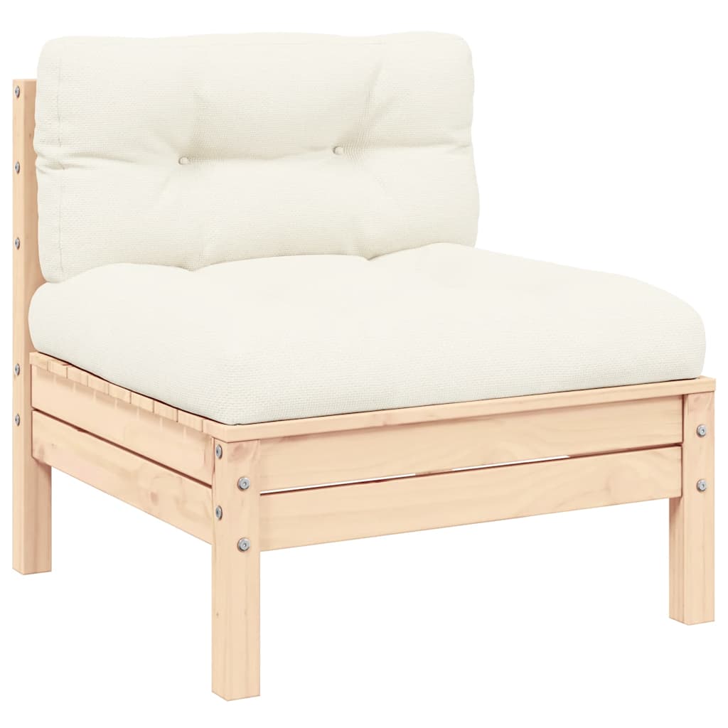 3 Pcs conjunto lounge jardim c/ almofadões creme pinho maciço