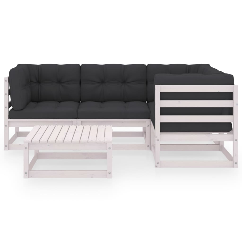 5 Pcs conjunto lounge de jardim c/ almofadões pinho maciço
