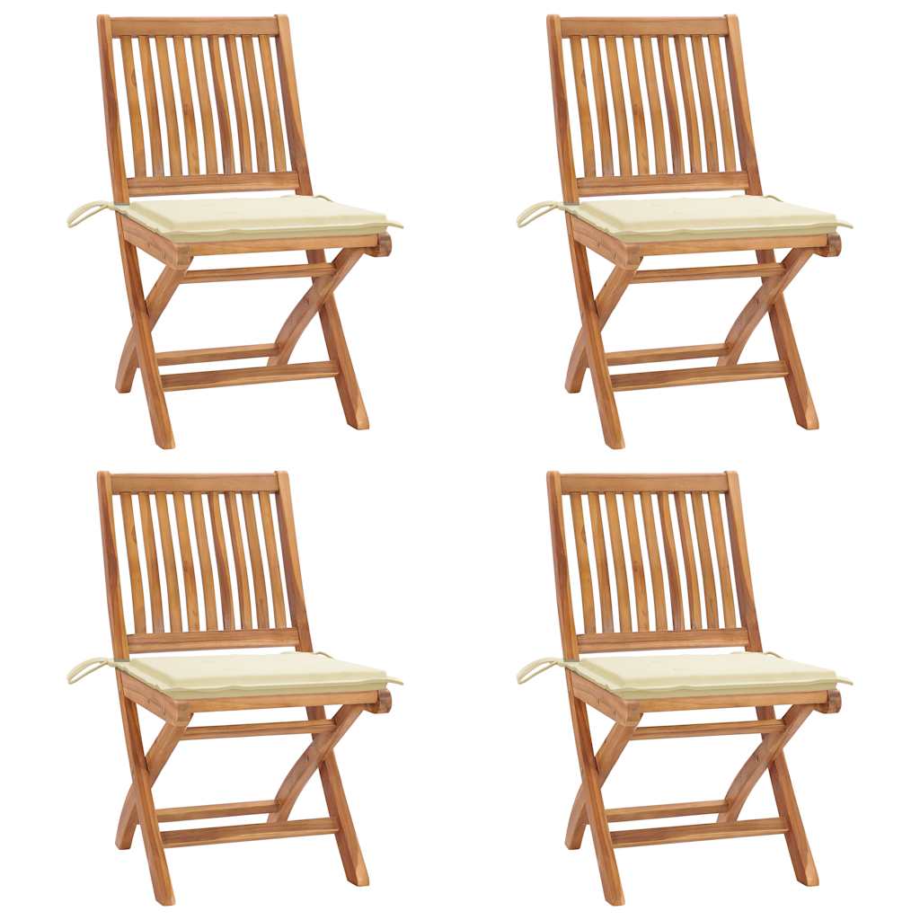 Cadeiras de jardim dobráveis c/ almofadões 4 pcs teca maciça
