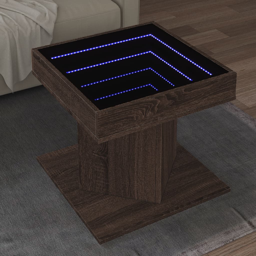 Mesa de centro c/ leds 50x50x45 madeira processada