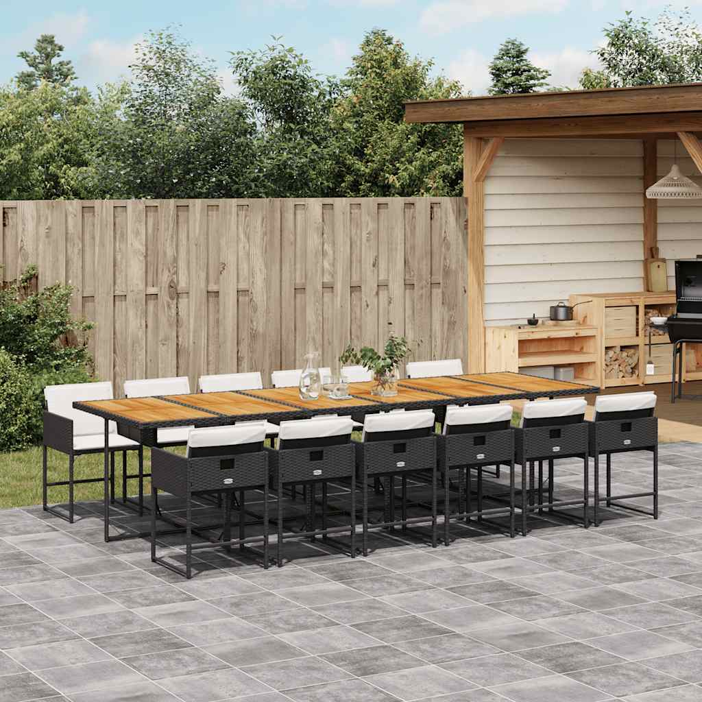 13 Pcs conjunto de jantar p/jardim com almofadões vime PE preto