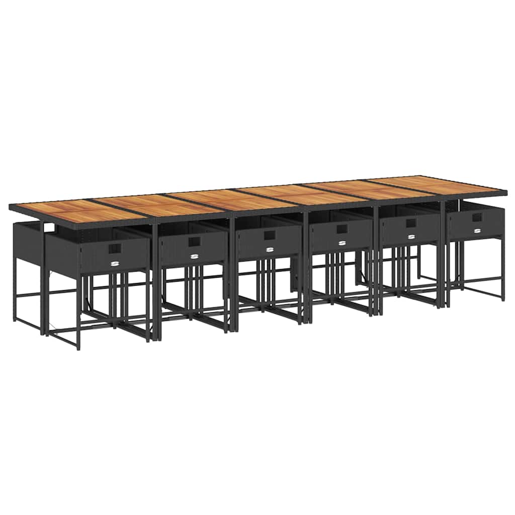 13 Pcs conjunto de jantar p/jardim com almofadões vime PE preto