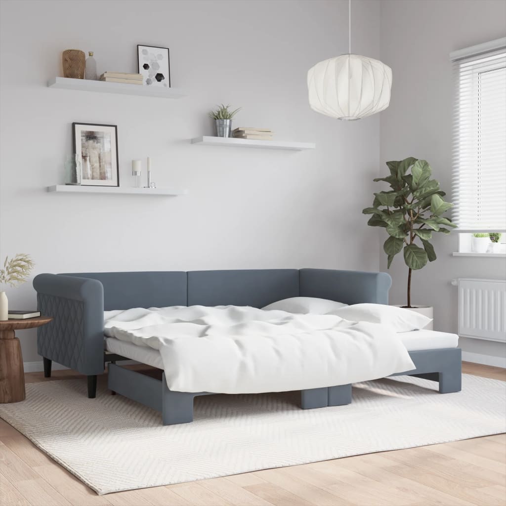 Sofá-cama com gavetão 90x190 cm veludo cinzento-escuro
