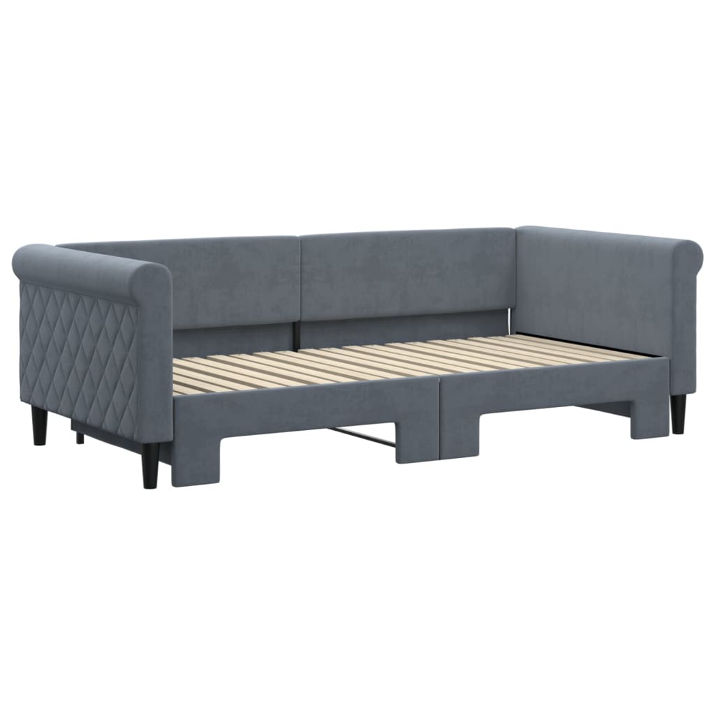 Sofá-cama com gavetão 90x190 cm veludo cinzento-escuro