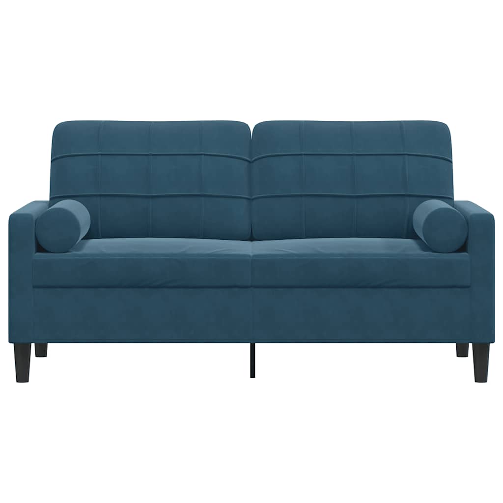 Sofá 2 lugares c/ almofadas decorativas 140 cm veludo azul