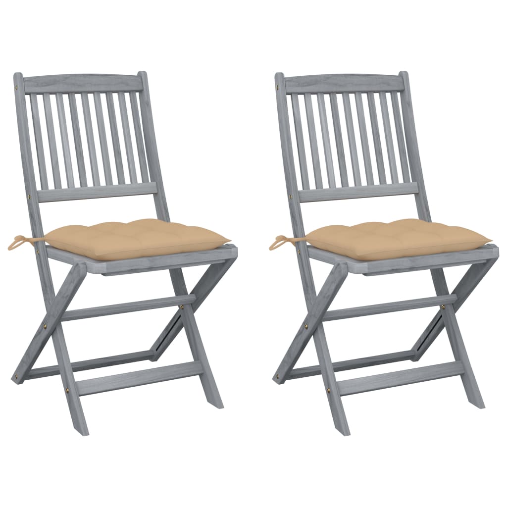 Cadeiras exterior dobráveis c/ almofadões 2 pcs acácia maciça