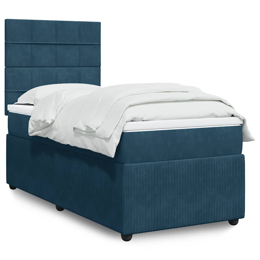 Cama boxspring com colchão 100x200 cm veludo azul