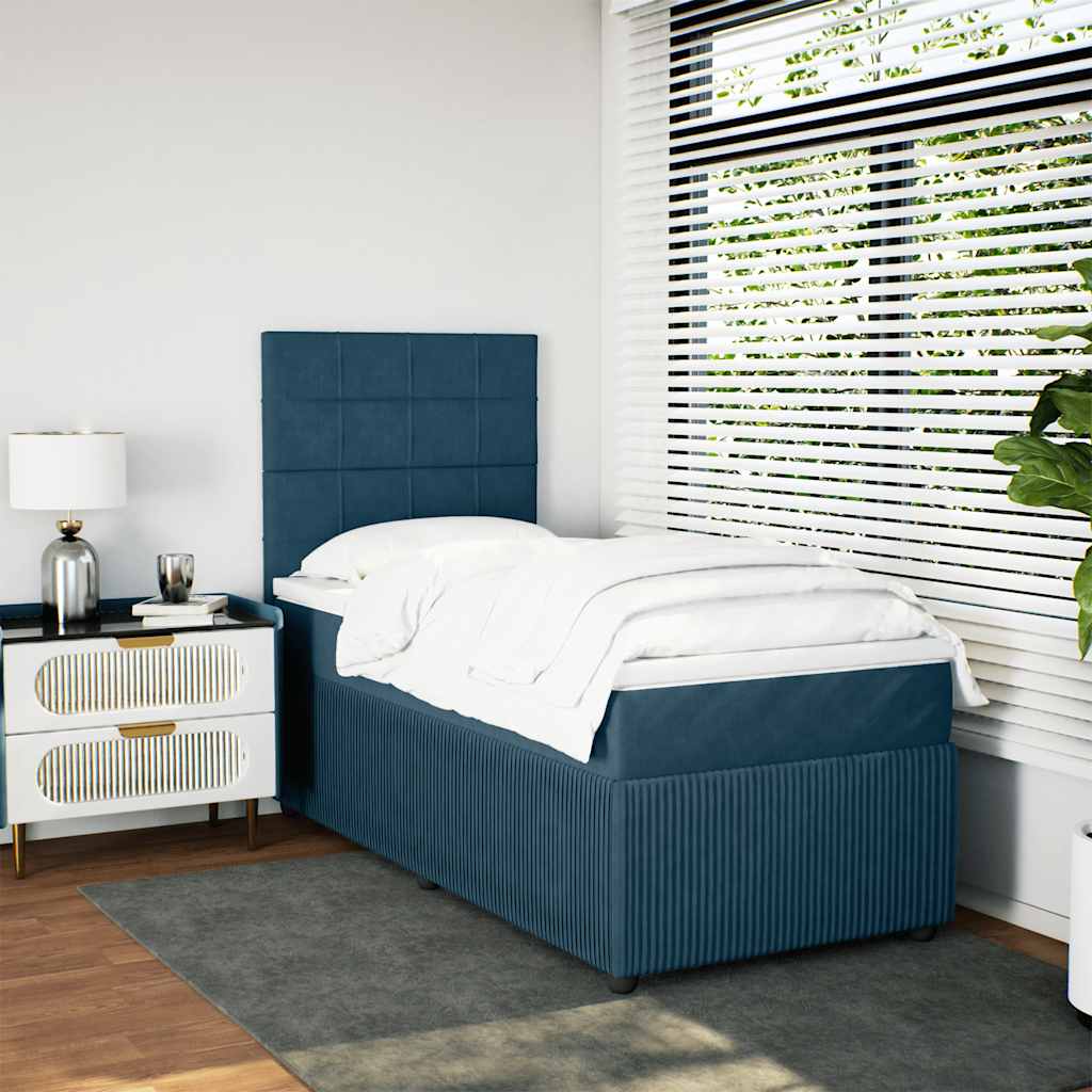 Cama boxspring com colchão 100x200 cm veludo azul