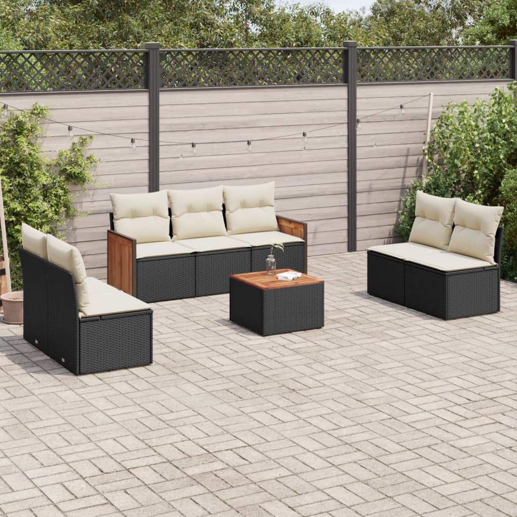 8 Pcs conjunto sofás de jardim com almofadões vime PE preto