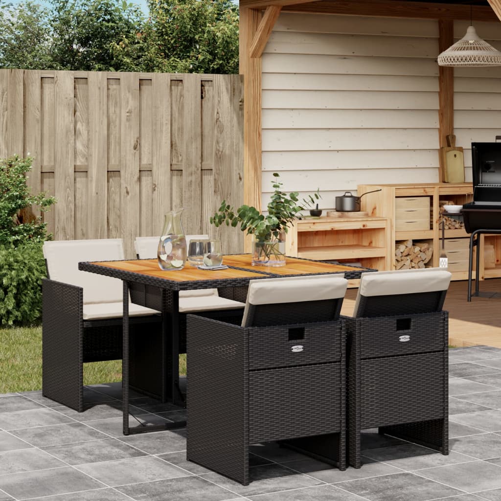 5 Pcs conjunto de jantar p/ jardim c/ almofadões vime PE preto