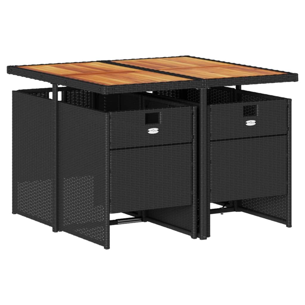 5 Pcs conjunto de jantar p/ jardim c/ almofadões vime PE preto