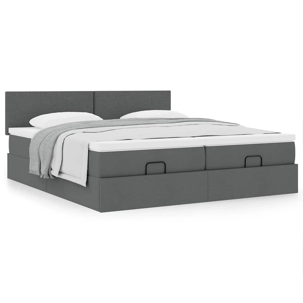 Estrutura de cama otomana com colchões tecido cinzento escuro