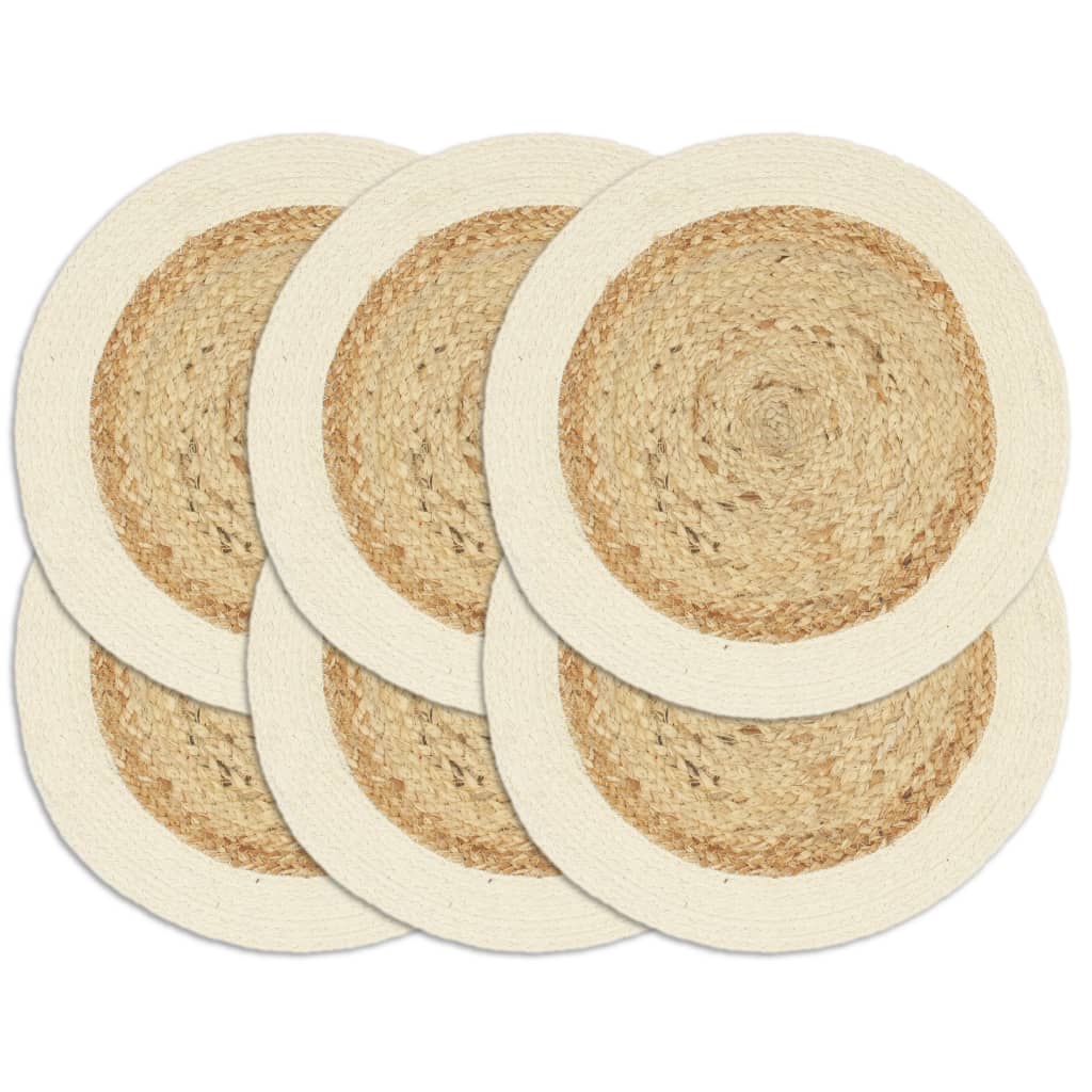 Individuais de mesa 6 pcs juta e algodão 38 cm redondo natural