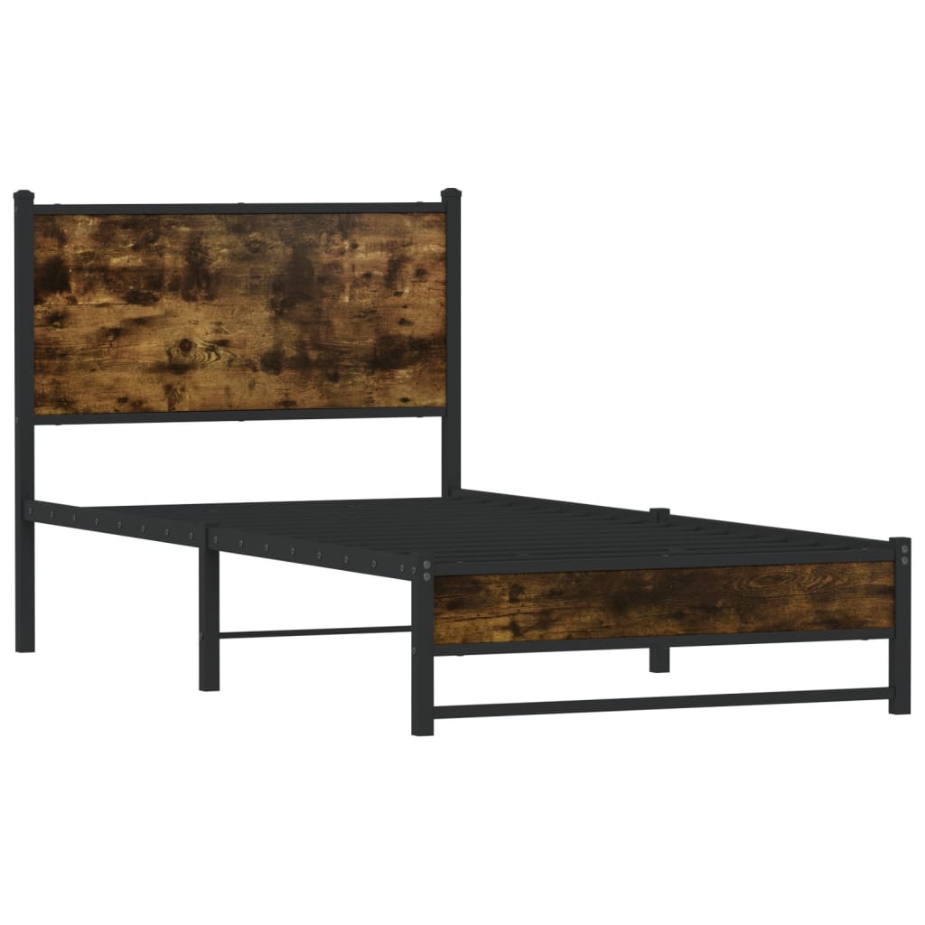 Estrutura de cama sem colchão 90x190 cm metal carvalho fumado