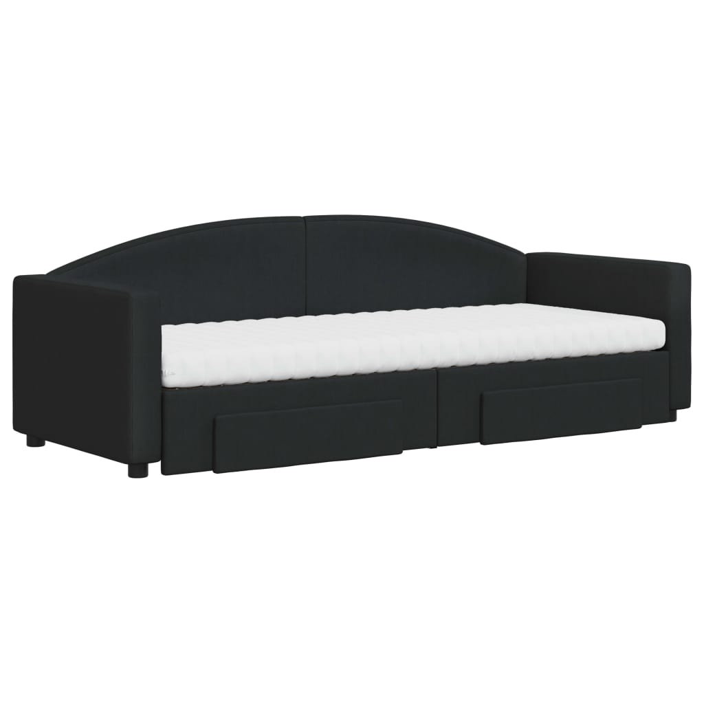Sofá-cama com gavetão e gavetas 80x200 cm tecido preto