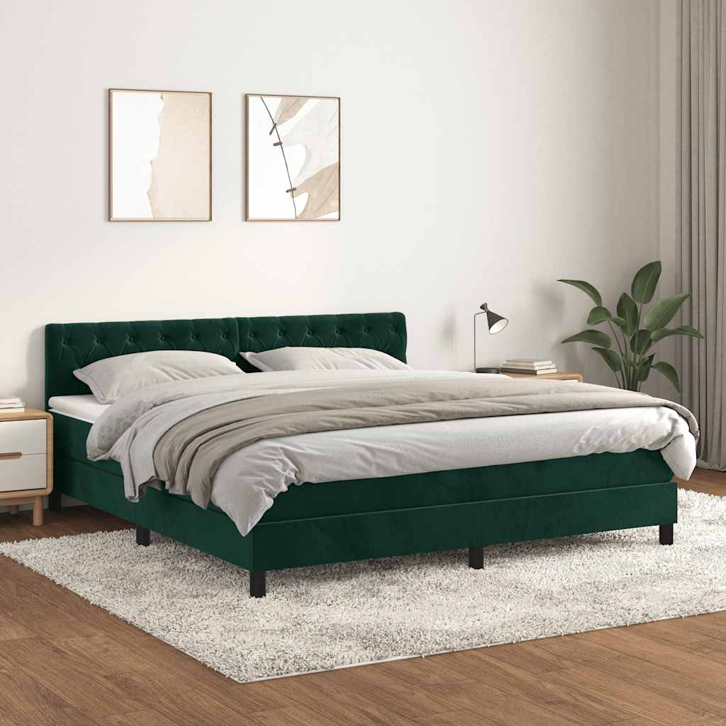 Cama com molas/colchão 180x200 cm veludo verde-escuro