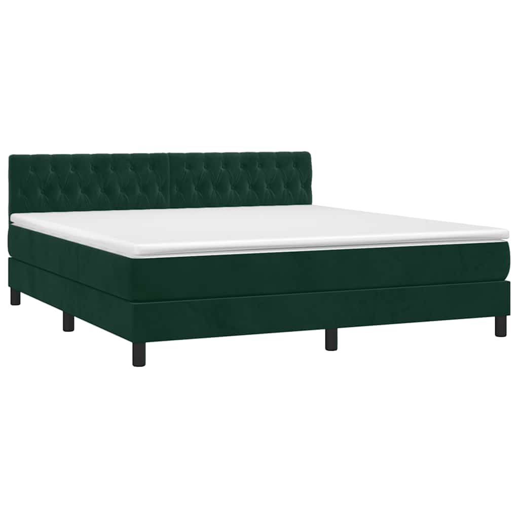 Cama com molas/colchão 180x200 cm veludo verde-escuro