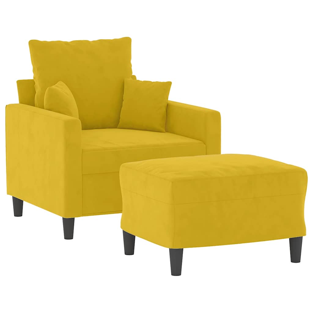 Poltrona com apoio de pés 60 cm veludo amarelo