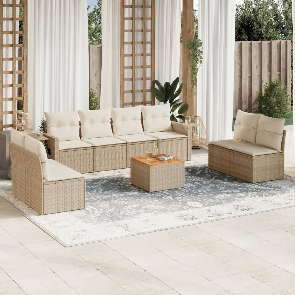 9 Pcs conjunto de sofás p/ jardim com almofadões vime PE bege