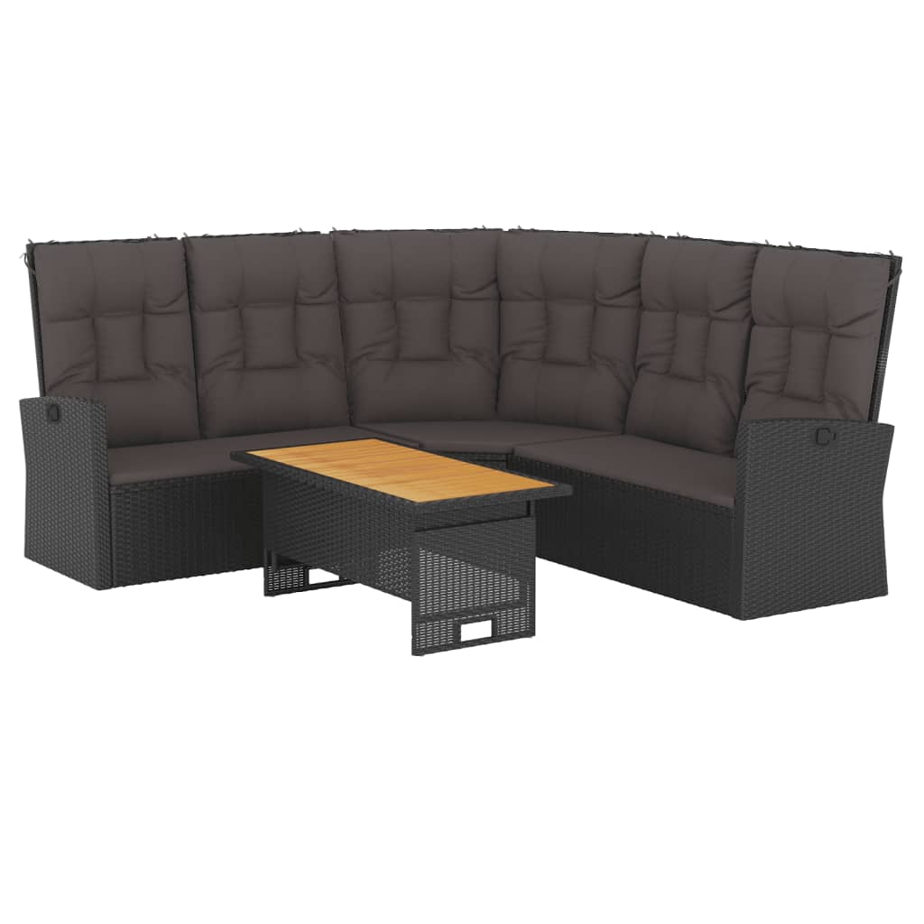 2 Pcs conjunto lounge de jardim c/ almofadões vime PE preto