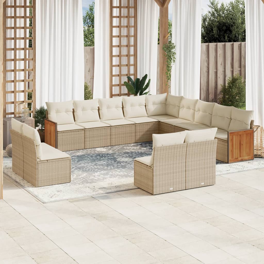 13 Pcs conjunto de sofás p/ jardim com almofadões vime PE bege