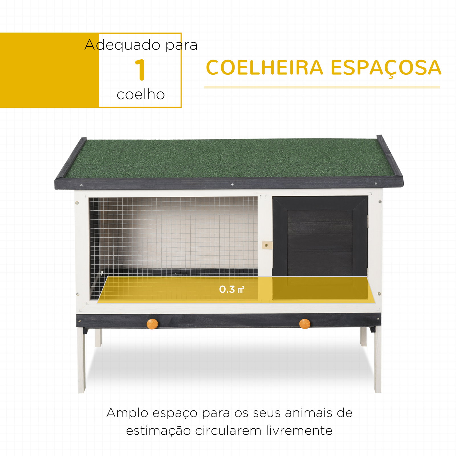 Coelheira de Madeira Gaiola Elevada para Coelhos Cobaias e Animais Pequenos com Teto Asfáltico Bandeja Removível e Porta com Tra